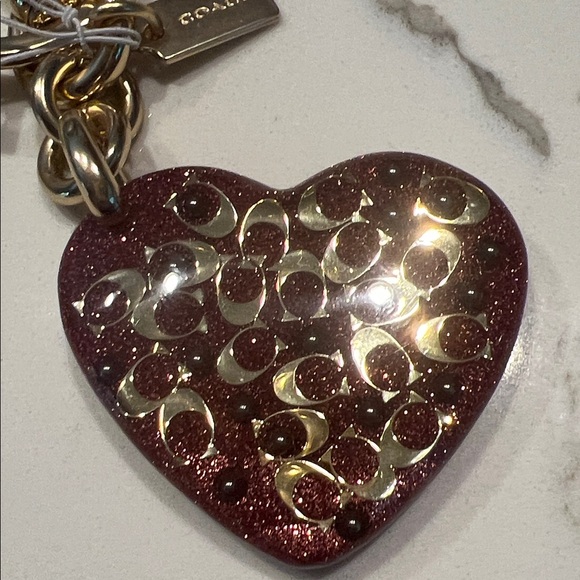 Coach Heart Keychain in Gold and Brown - Picture 2 of 3